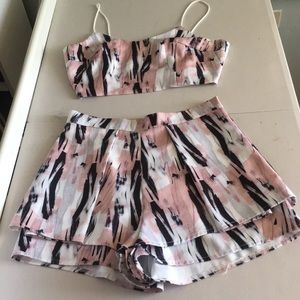 High waisted shorts with matching crop top set